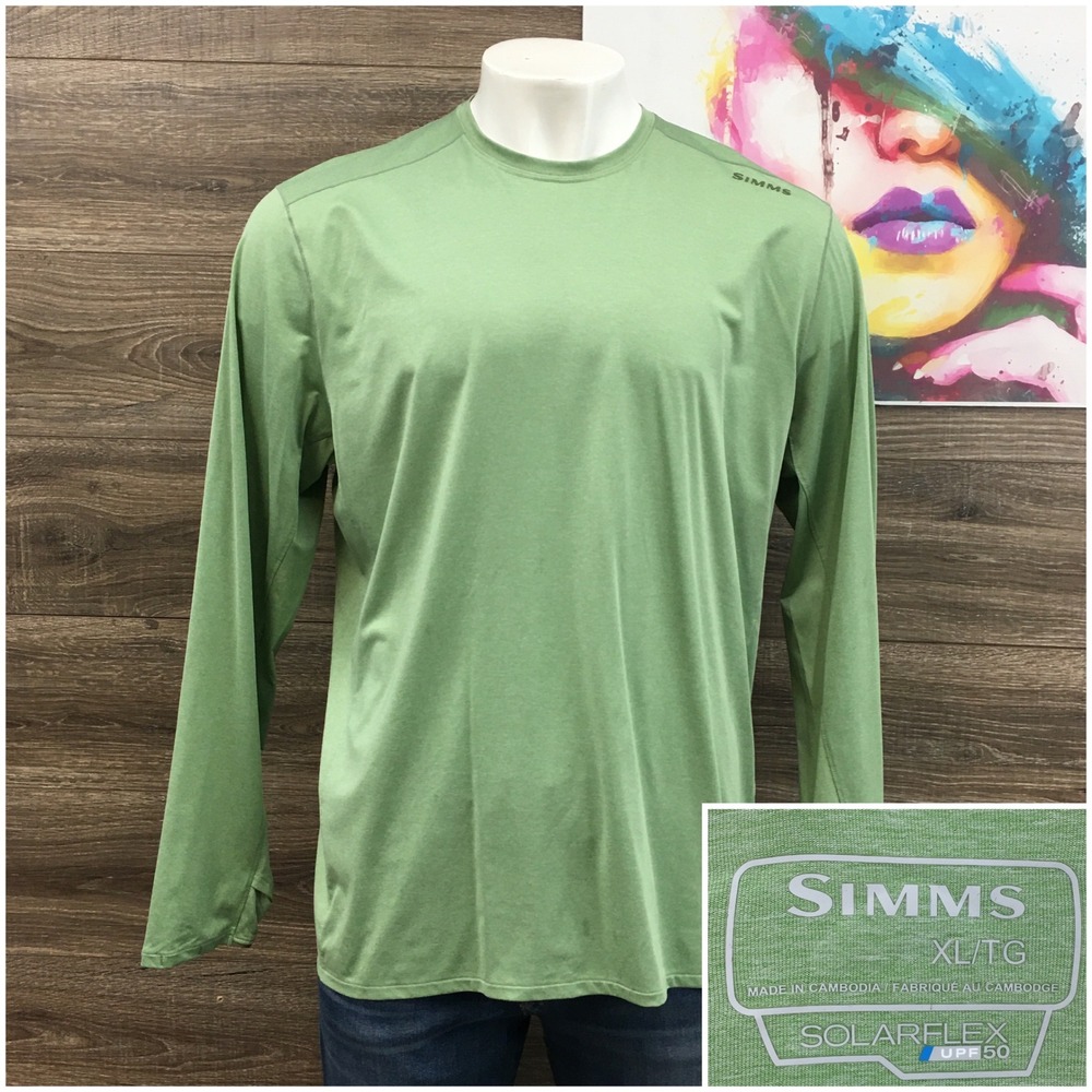 Simms Solarflex UPF 50 Mens XL Long Sleeve Fishing Shirt Green Performance Tee